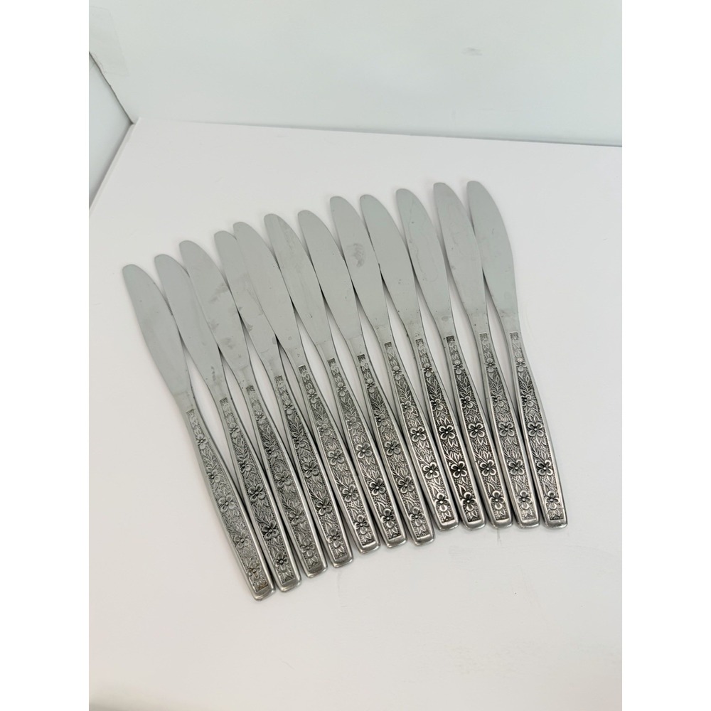 Stanley Roberts La Spana Stainless Embossed Flowers Lot of 12 Dinner Knives